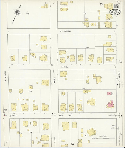 Sanborn Fire Insurance Map from Wilson, Wilson County, North Carolina (1913), Sheet #0017 - Historic Sanborn Fire Insurance Map Print, vintage old map wall art, antique decor, genealogy gift, North Carolina North Carolina map