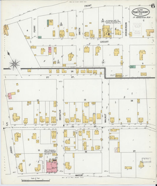 Sanborn Fire Insurance Map from Point Pleasant, Mason County, West Virginia (1900), Sheet #0006 - Historic Sanborn Fire Insurance Map Print, vintage old map wall art, antique decor, genealogy gift, West Virginia West Virginia map