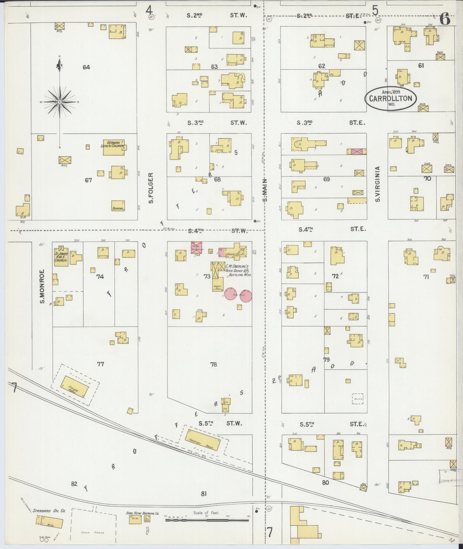 Sanborn Fire Insurance Map from Carrollton, Carroll County, Missouri (1899), Sheet #0006 - Historic Sanborn Fire Insurance Map Print, vintage old map wall art, antique decor, genealogy gift, Missouri Missouri map
