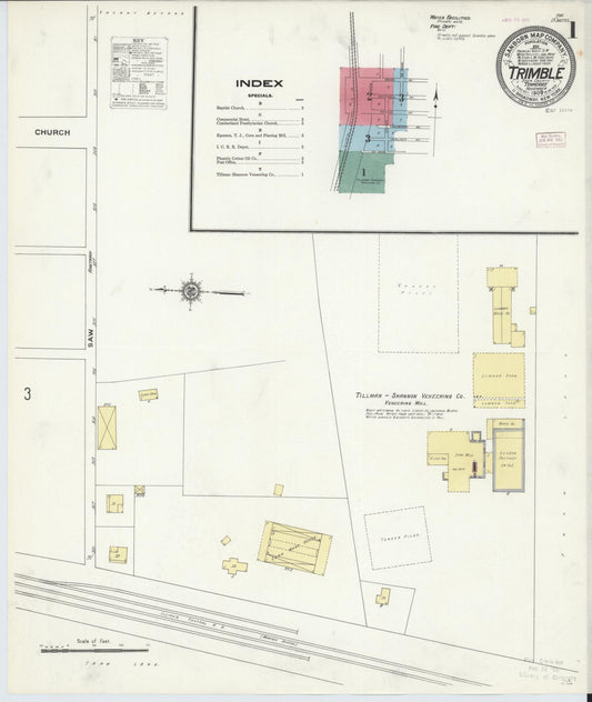 Sanborn Fire Insurance Map from Trimble, Dyer County, Tennessee (1909), Sheet #0001 - Complete Map Set gallery image, historic Sanborn map, vintage wall art, Tennessee Tennessee