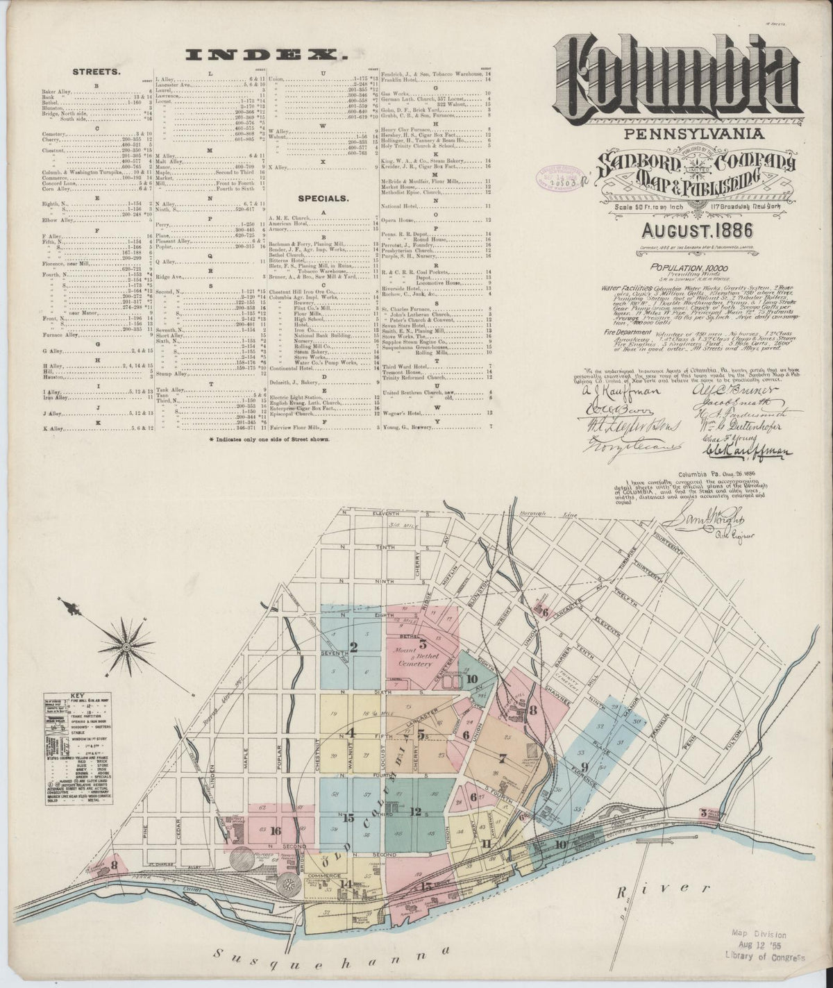Sanborn Fire Insurance Map from Columbia, Lancaster County, Pennsylvania (1886), Sheet #0001 - Complete Map Set gallery image, historic Sanborn map, vintage wall art, Pennsylvania Pennsylvania