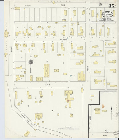 Sanborn Fire Insurance Map from Escanaba, Delta County, Michigan (1913), Sheet #0035 - Historic Sanborn Fire Insurance Map Print, vintage old map wall art, antique decor, genealogy gift, Michigan Michigan map