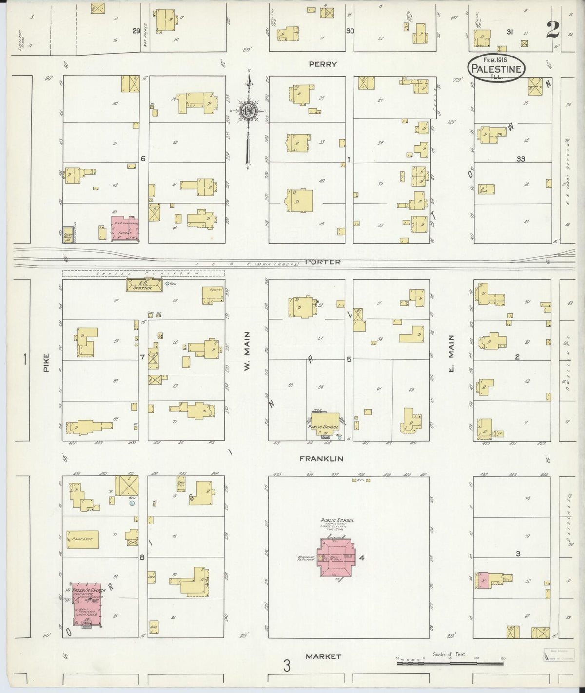 Sanborn Fire Insurance Map from Palestine, Crawford County, Illinois (1916), Sheet #0002 - Historic Sanborn Fire Insurance Map Print, vintage old map wall art, antique decor, genealogy gift, Illinois Illinois map