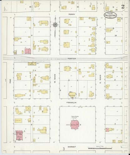 Sanborn Fire Insurance Map from Palestine, Crawford County, Illinois (1916), Sheet #0002 - Historic Sanborn Fire Insurance Map Print, vintage old map wall art, antique decor, genealogy gift, Illinois Illinois map