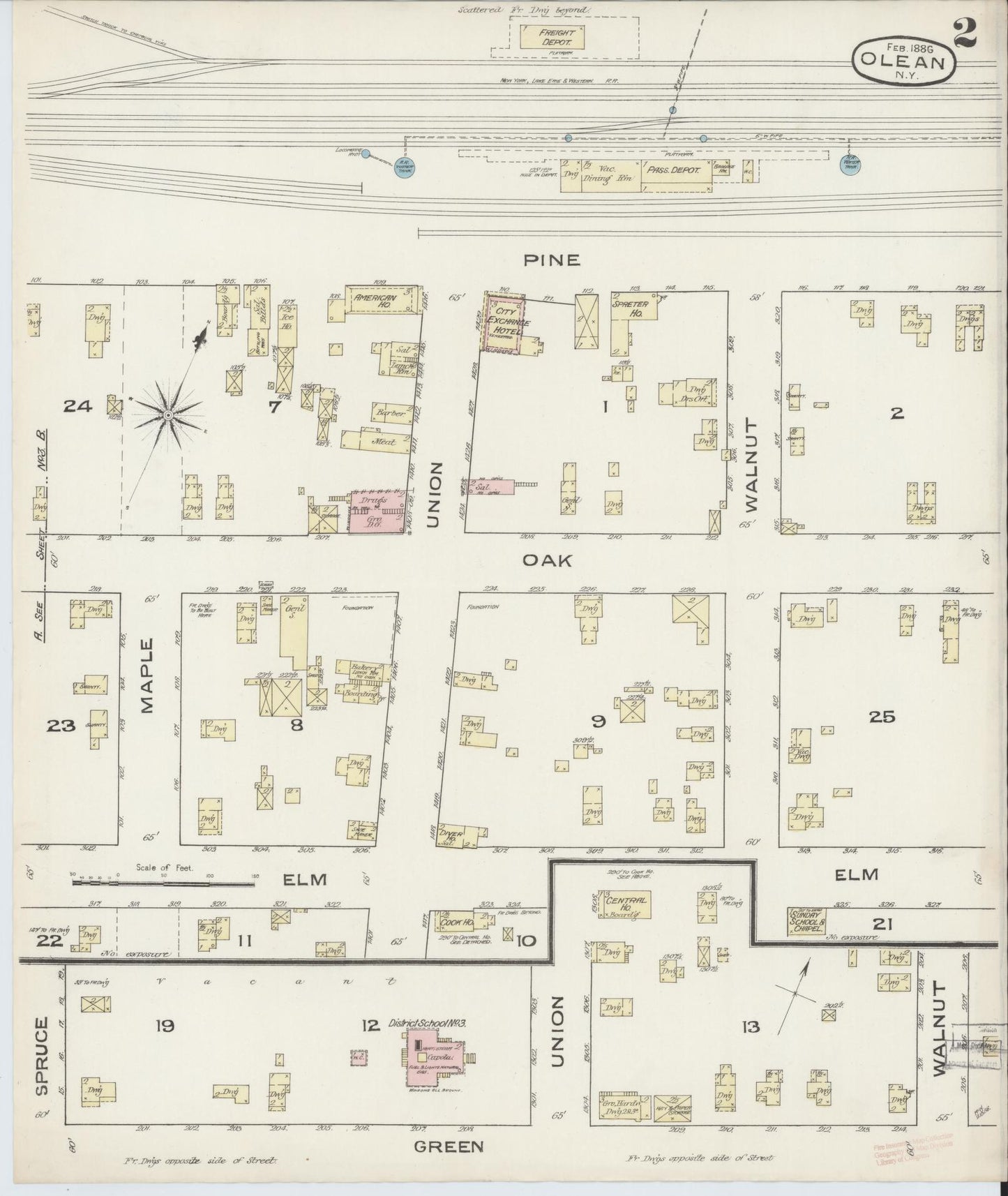Sanborn Fire Insurance Map from Olean, Cattaraugus County, New York (1886), Sheet #0002 - Complete Map Set gallery image, historic Sanborn map, vintage wall art, New York New York