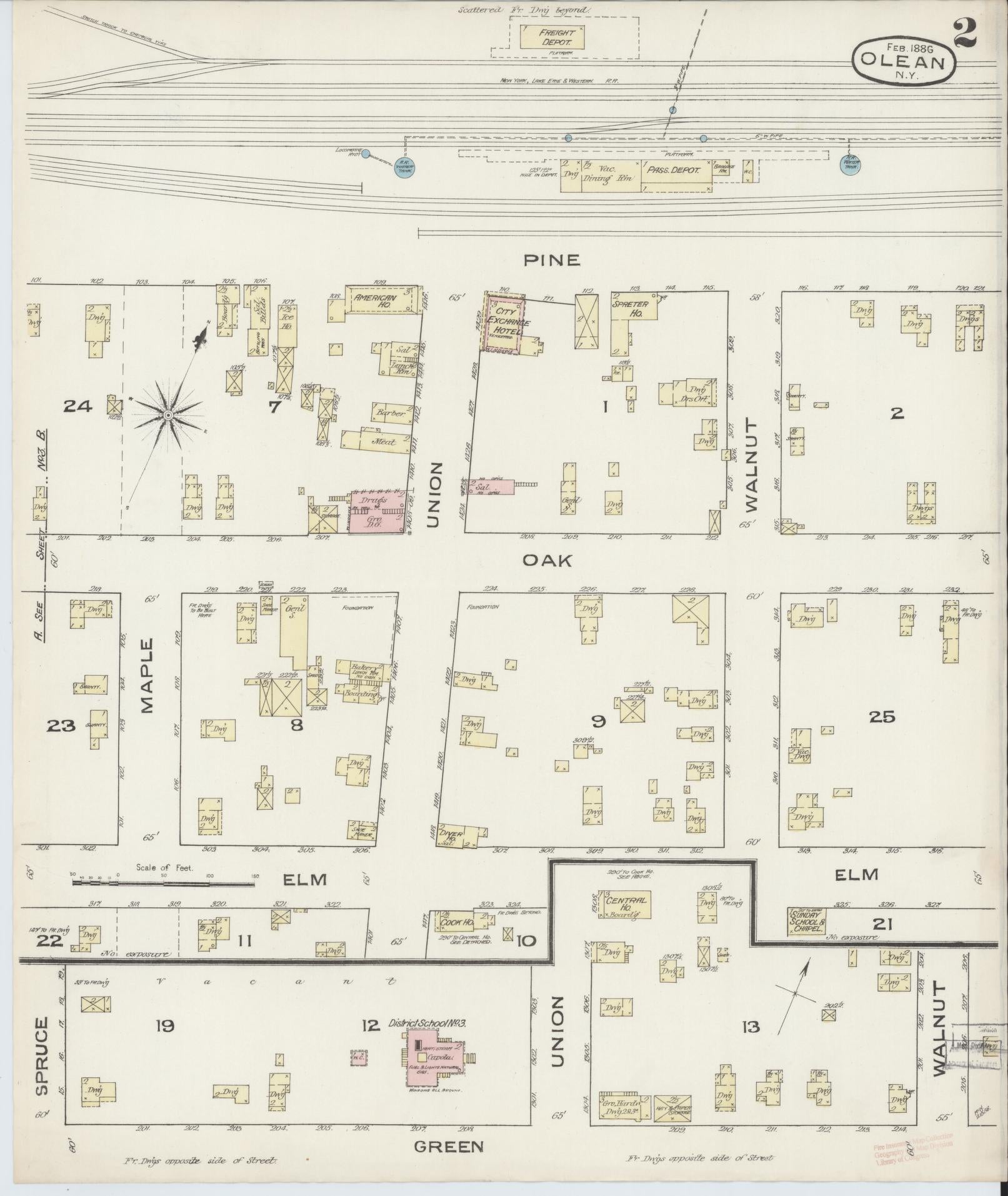 Sanborn Fire Insurance Map from Olean, Cattaraugus County, New York (1886), Sheet #0002 - Complete Map Set gallery image, historic Sanborn map, vintage wall art, New York New York