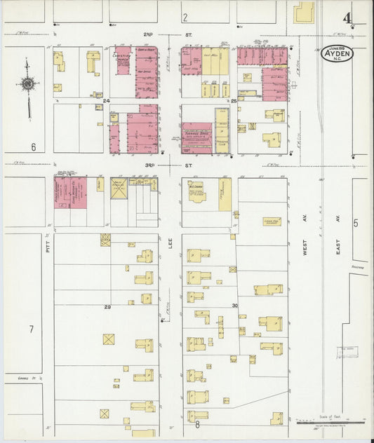 Sanborn Fire Insurance Map from Ayden, Pitt County, North Carolina (1919), Sheet #0004 - Historic Sanborn Fire Insurance Map Print, vintage old map wall art, antique decor, genealogy gift, North Carolina North Carolina map