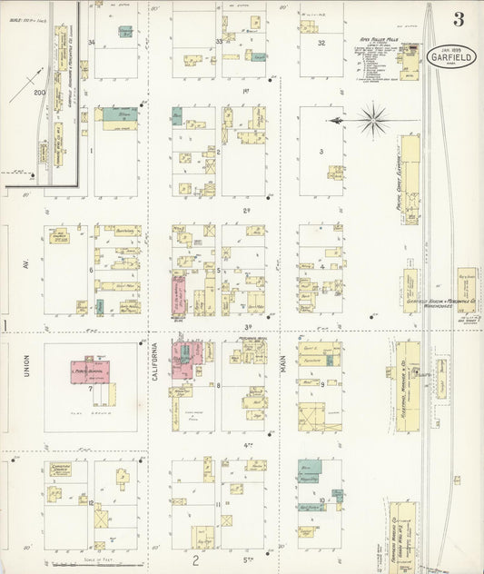 Sanborn Fire Insurance Map from Garfield, Whitman County, Washington (1899), Sheet #0003 - Historic Sanborn Fire Insurance Map Print, vintage old map wall art, antique decor, genealogy gift, Washington Washington map
