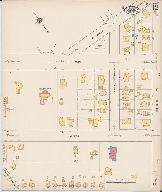 Sanborn Fire Insurance Map from Dowagiac, Cass County, Michigan (1922), Sheet #0012 - Historic Sanborn Fire Insurance Map Print, vintage old map wall art, antique decor, genealogy gift, Michigan Michigan map