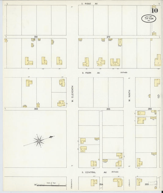 Sanborn Fire Insurance Map from Tifton, Tift County, Georgia (1907), Sheet #0010 - Historic Sanborn Fire Insurance Map Print, vintage old map wall art, antique decor, genealogy gift, Georgia Georgia map