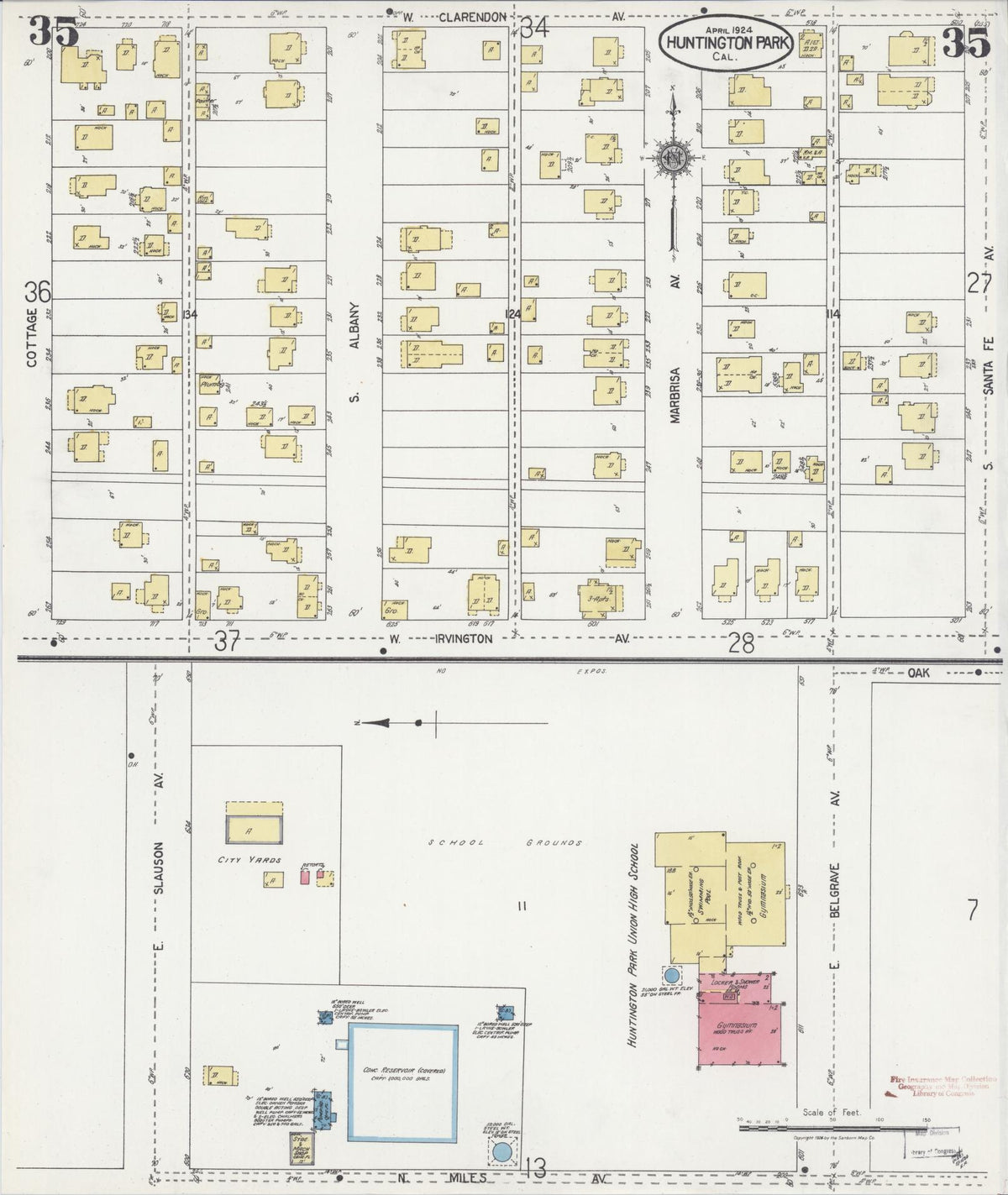 Sanborn Fire Insurance Map from Huntington Park, Los Angeles County, California (1924), Sheet #0035 - Complete Map Set gallery image, historic Sanborn map, vintage wall art, California California