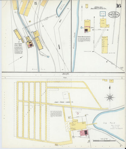 Sanborn Fire Insurance Map from Bristol, Sullivan County, Tennessee (1902), Sheet #0016 - Complete Map Set gallery image, historic Sanborn map, vintage wall art, Tennessee Tennessee