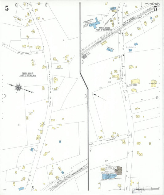 Sanborn Fire Insurance Map from Newtown, Fairfield County, Connecticut (1951), Sheet #0005 - Historic Sanborn Fire Insurance Map Print, vintage old map wall art, antique decor, genealogy gift, Connecticut Connecticut map