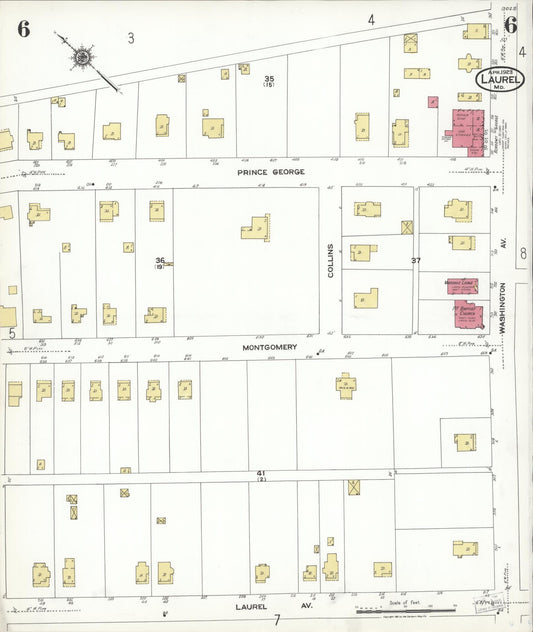 Sanborn Fire Insurance Map from Laurel, Prince Georges County, Maryland (1923), Sheet #0006 - Historic Sanborn Fire Insurance Map Print, vintage old map wall art