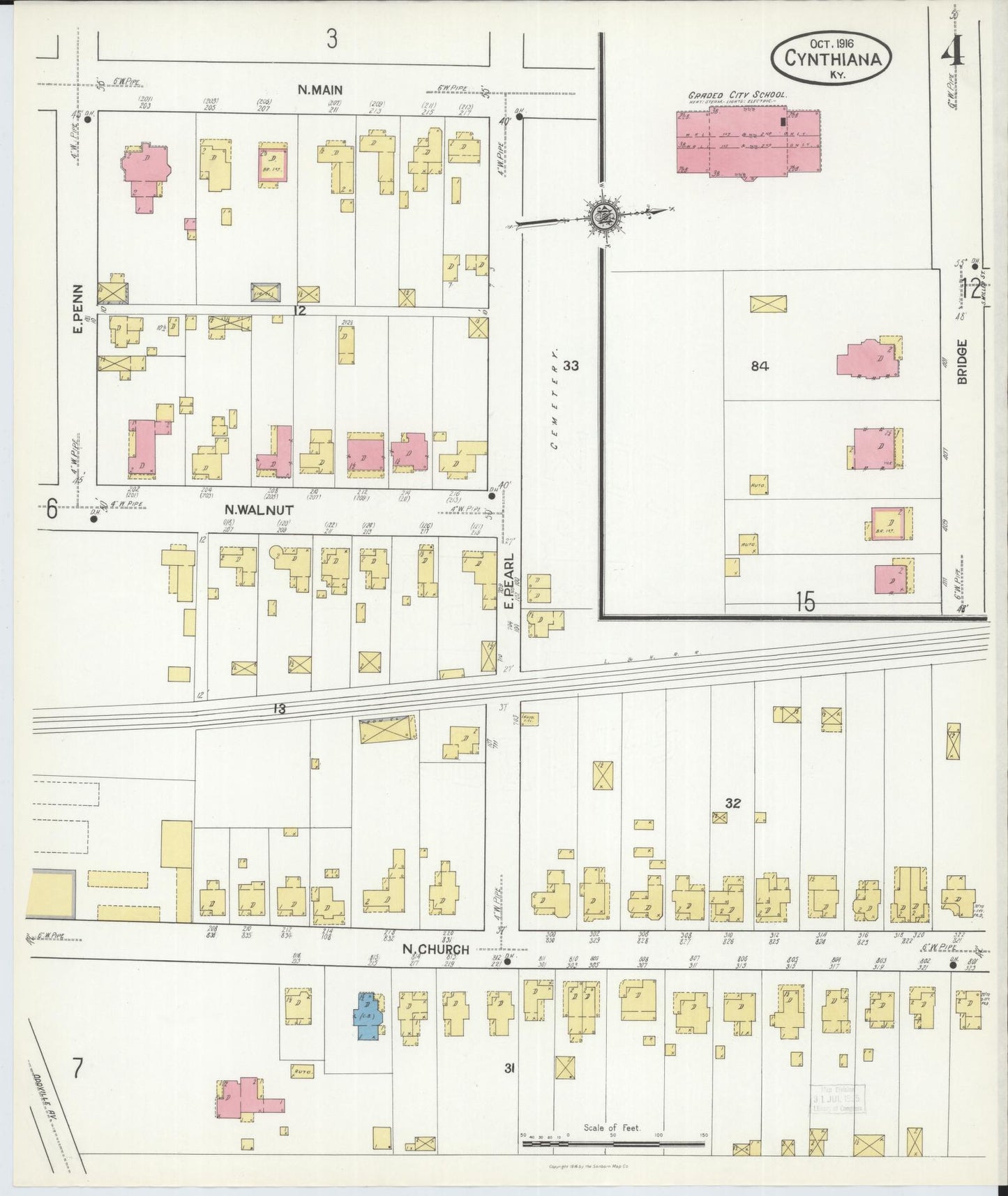 Sanborn Fire Insurance Map from Cynthiana, Harrison County, Kentucky (1916), Sheet #0004 - Complete Map Set gallery image, historic Sanborn map, vintage wall art, Kentucky Kentucky