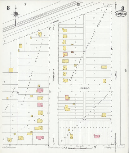 Sanborn Fire Insurance Map from Lombard, Du Page County, Illinois (1925), Sheet #0008 - Historic Sanborn Fire Insurance Map Print, vintage old map wall art, antique decor, genealogy gift, Illinois Illinois map