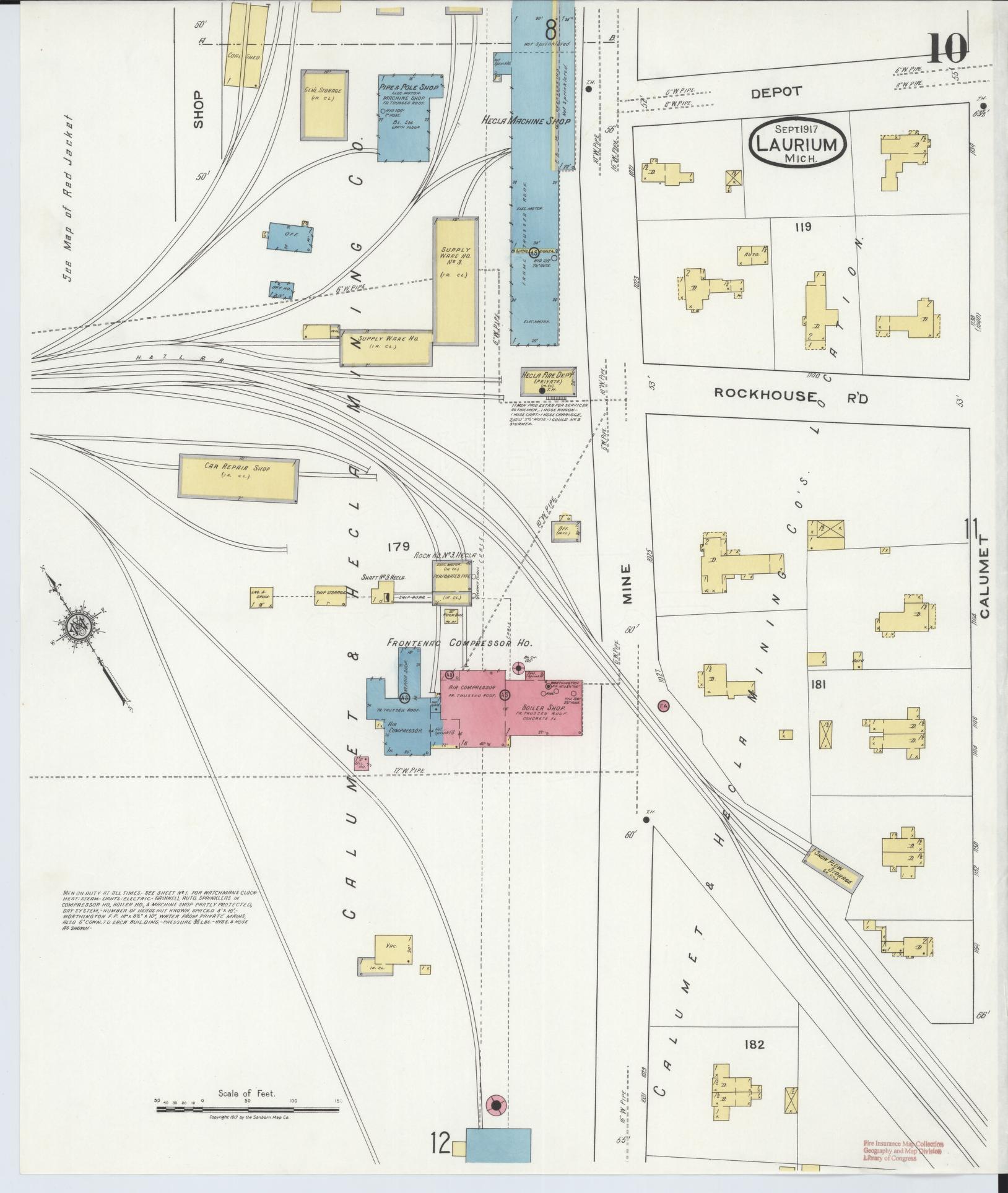 Sanborn Fire Insurance Map from Laurium, Houghton County, Michigan (1917), Sheet #0010 - Complete Map Set gallery image, historic Sanborn map, vintage wall art, Michigan Michigan