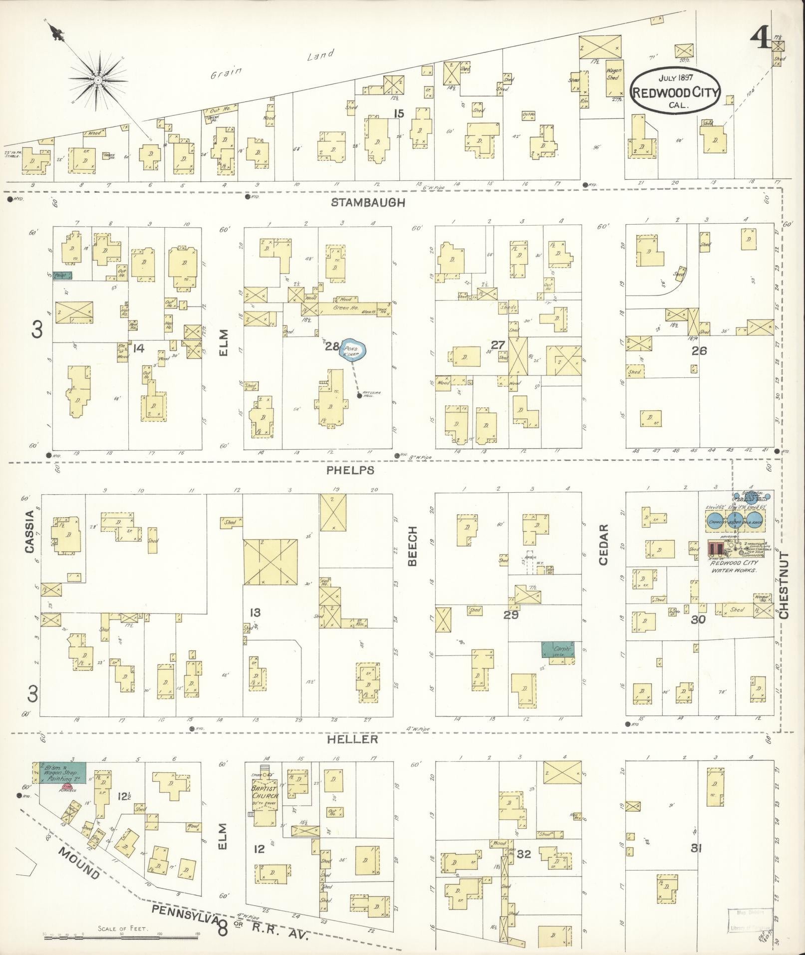Sanborn Fire Insurance Map from Redwood City, San Mateo County, California (1897), Sheet #0004 - Complete Map Set gallery image, historic Sanborn map, vintage wall art, California California