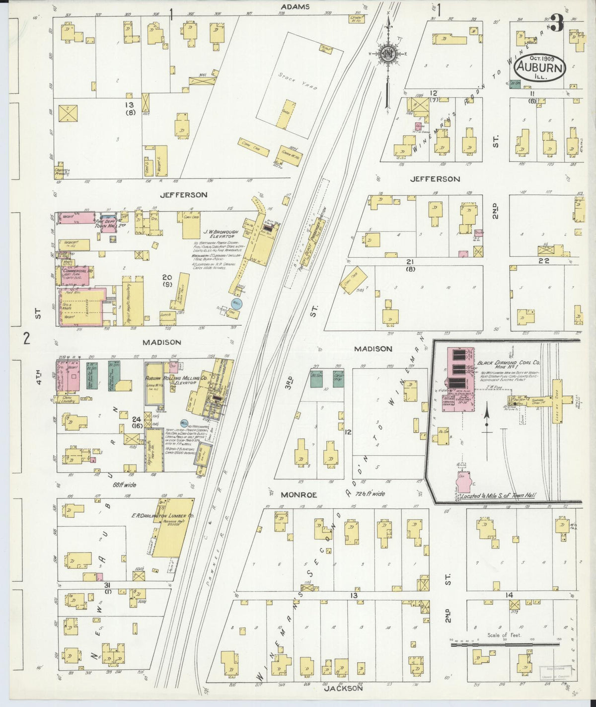 Sanborn Fire Insurance Map from Auburn, Sangamon County, Illinois (1909), Sheet #0003 - Historic Sanborn Fire Insurance Map Print, vintage old map wall art, antique decor, genealogy gift, Illinois Illinois map