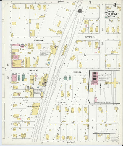 Sanborn Fire Insurance Map from Auburn, Sangamon County, Illinois (1909), Sheet #0003 - Historic Sanborn Fire Insurance Map Print, vintage old map wall art, antique decor, genealogy gift, Illinois Illinois map