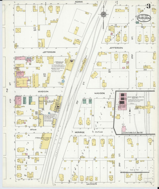 Sanborn Fire Insurance Map from Auburn, Sangamon County, Illinois (1909), Sheet #0003 - Historic Sanborn Fire Insurance Map Print, vintage old map wall art, antique decor, genealogy gift, Illinois Illinois map