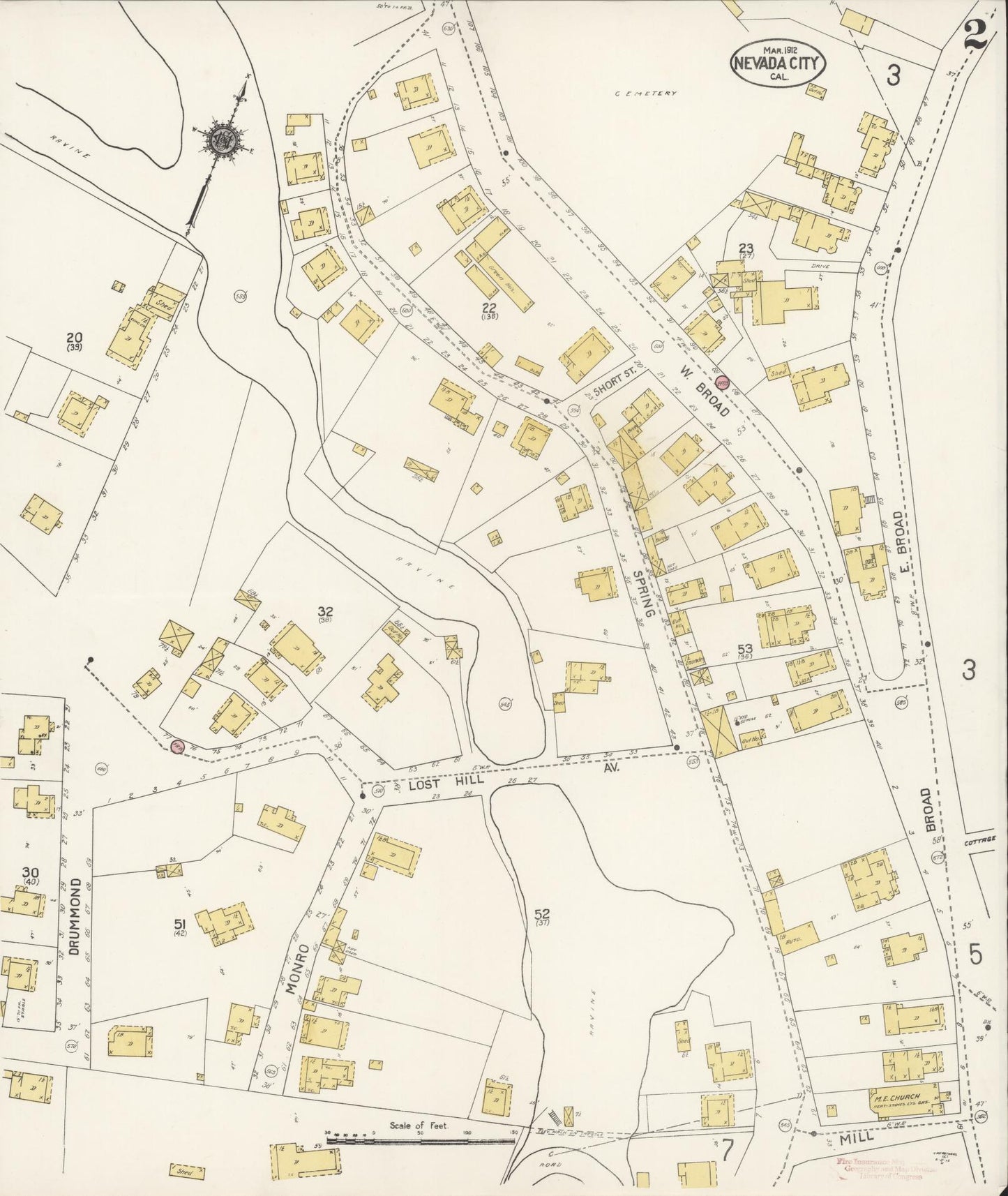 Sanborn Fire Insurance Map from Nevada City, Nevada County, California (1912), Sheet #0002 - Complete Map Set gallery image, historic Sanborn map, vintage wall art, California California