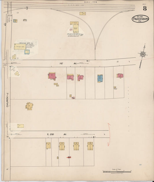 Sanborn Fire Insurance Map from Parkesburg, Chester County, Pennsylvania (1934), Sheet #0008 - Historic Sanborn Fire Insurance Map Print, vintage old map wall art, antique decor, genealogy gift, Pennsylvania Pennsylvania map