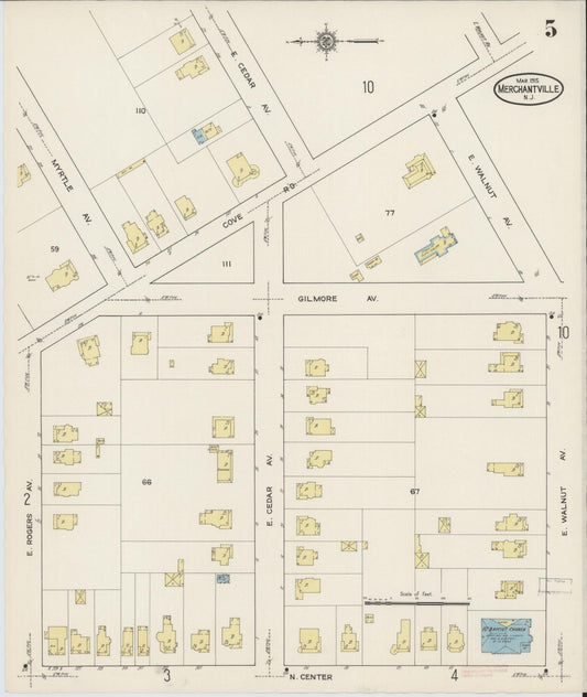 Sanborn Fire Insurance Map from Merchantville, Camden County, New Jersey (1915), Sheet #0005 - Historic Sanborn Fire Insurance Map Print, vintage old map wall art, antique decor, genealogy gift, New Jersey New Jersey map