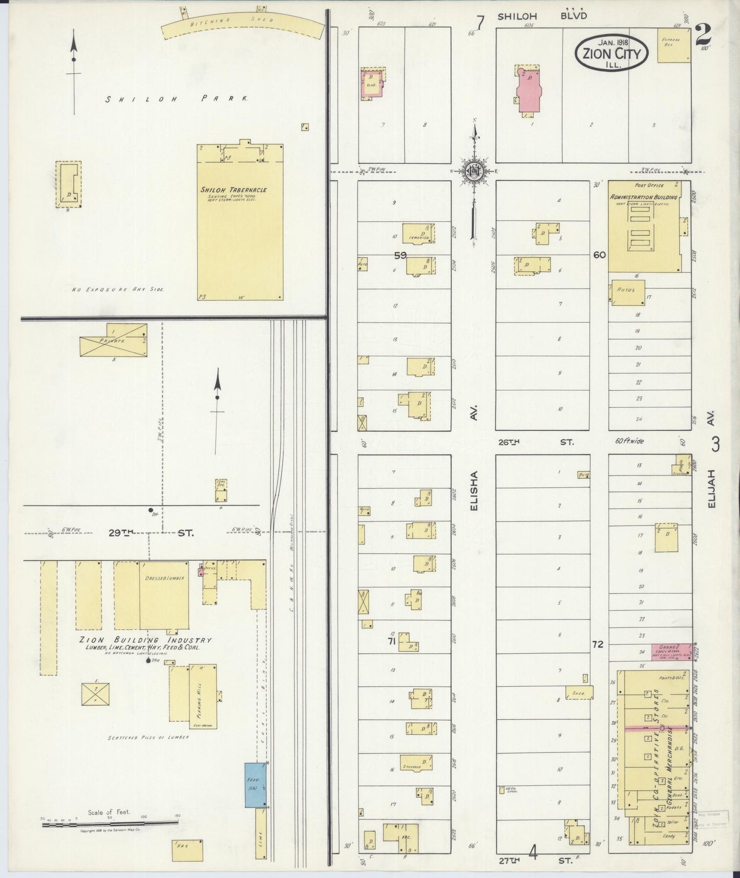 Sanborn Fire Insurance Map from Zion, Lake County, Illinois (1918), Sheet #0002 - Complete Map Set gallery image, historic Sanborn map, vintage wall art, Illinois Illinois