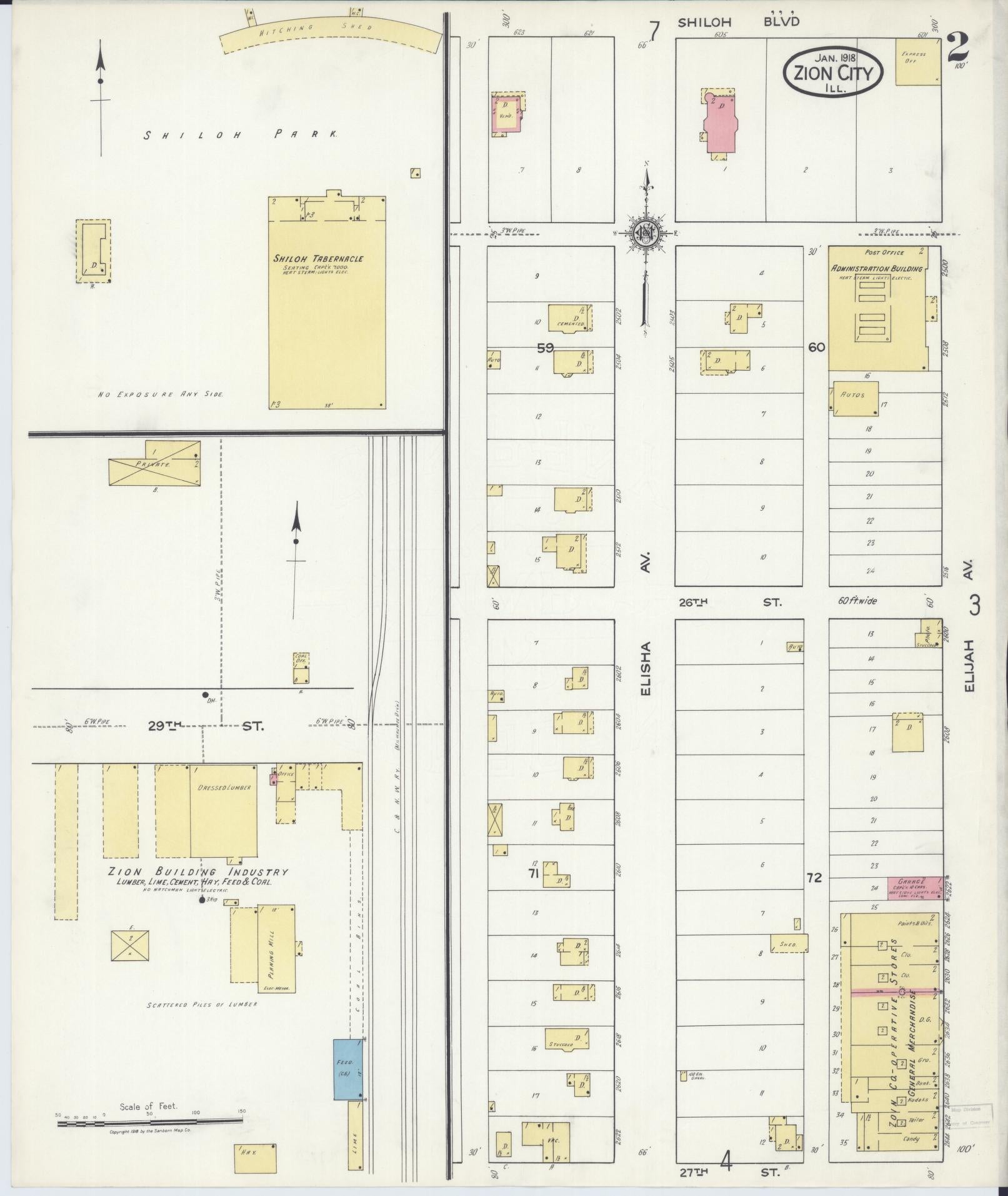 Sanborn Fire Insurance Map from Zion, Lake County, Illinois (1918), Sheet #0002 - Complete Map Set gallery image, historic Sanborn map, vintage wall art, Illinois Illinois