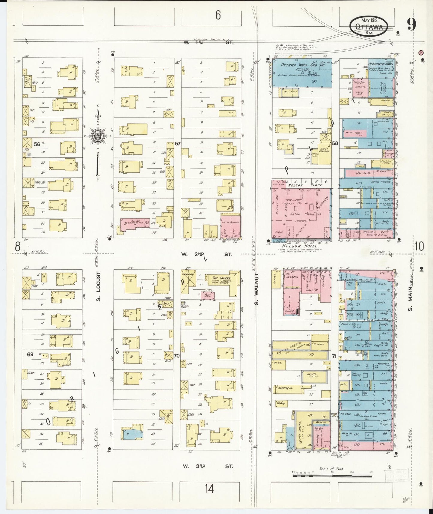 Sanborn Fire Insurance Map from Ottawa, Franklin County, Kansas (1912), Sheet #0009 - Complete Map Set gallery image, historic Sanborn map, vintage wall art, Kansas Kansas