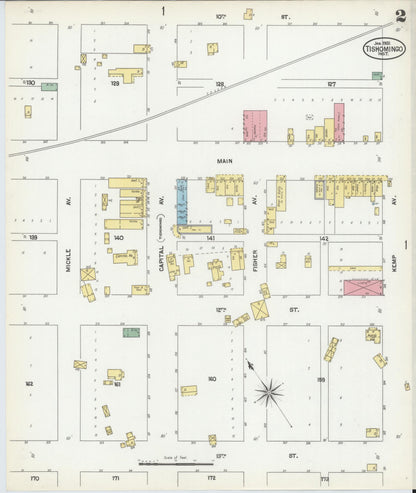 Sanborn Fire Insurance Map from Tishomingo, Johnston County, Oklahoma (1902), Sheet #0002 - Complete Map Set gallery image, historic Sanborn map, vintage wall art, Oklahoma Oklahoma