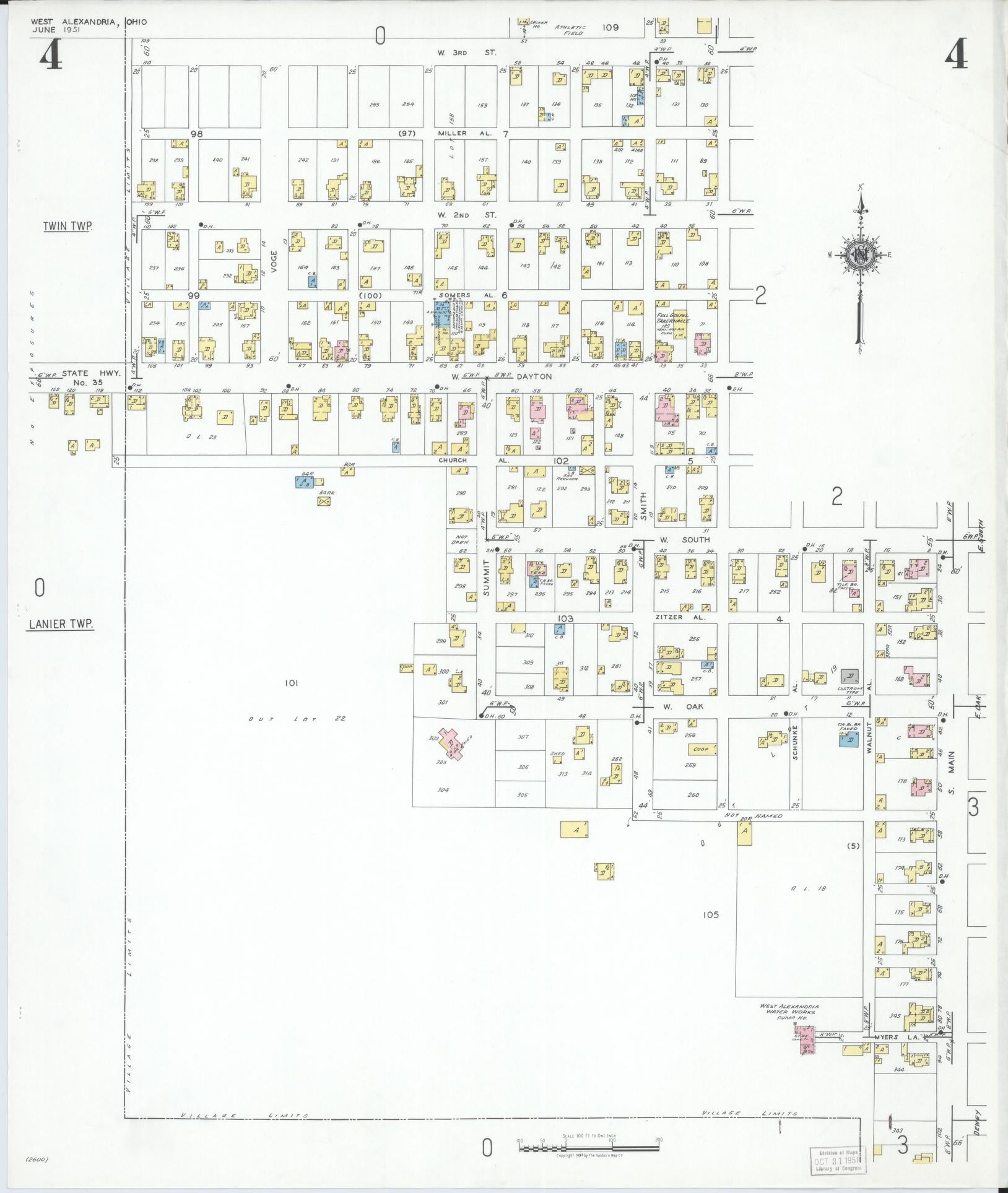Sanborn Fire Insurance Map from West Alexandria, Preble County, Ohio (1951), Sheet #0004 - Historic Sanborn Fire Insurance Map Print, vintage old map wall art, antique decor, genealogy gift, Ohio Ohio map