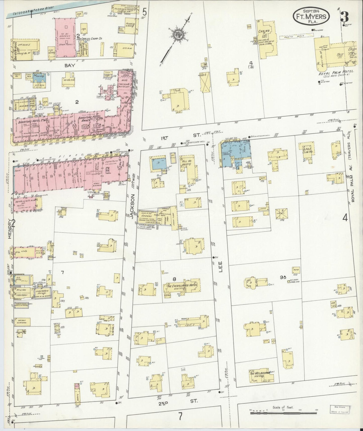 Sanborn Fire Insurance Map from Fort Myers, Lee County, Florida (1914), Sheet #0003 - Complete Map Set gallery image, historic Sanborn map, vintage wall art, Florida Florida