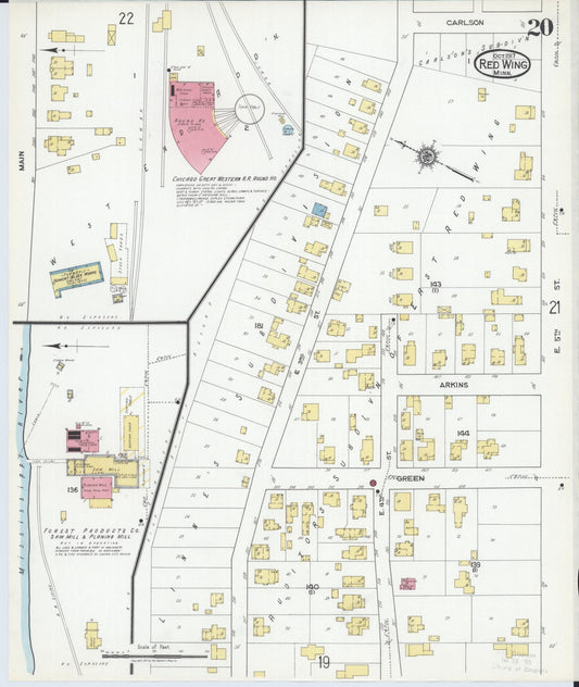 Sanborn Fire Insurance Map from Red Wing, Goodhue County, Minnesota (1917), Sheet #0020 - Historic Sanborn Fire Insurance Map Print, vintage old map wall art, antique decor, genealogy gift, Minnesota Minnesota map