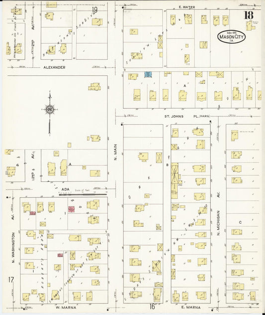 Sanborn Fire Insurance Map from Mason City, Cerro Gordo County, Iowa (1915), Sheet #0018 - Historic Sanborn Fire Insurance Map Print, vintage old map wall art