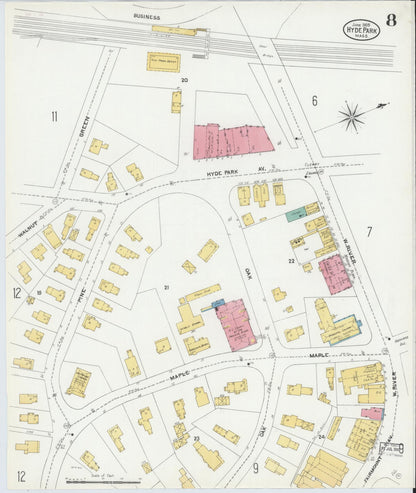 Sanborn Fire Insurance Map from Hyde Park, Norfolk County, Massachusetts (1905), Sheet #0008 - Complete Map Set gallery image, historic Sanborn map, vintage wall art, Massachusetts Massachusetts