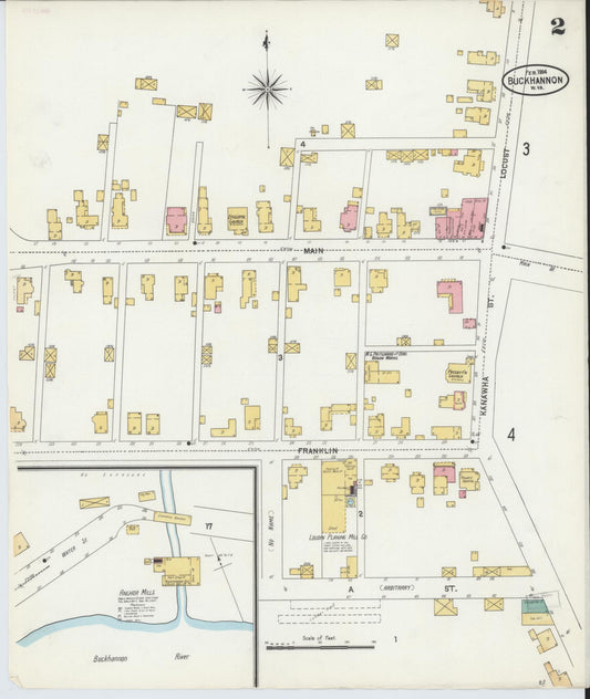 Sanborn Fire Insurance Map from Buckhannon, Upshur County, West Virginia (1904), Sheet #0002 - Historic Sanborn Fire Insurance Map Print, vintage old map wall art, antique decor, genealogy gift, West Virginia West Virginia map