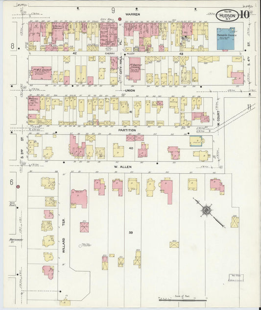 Sanborn Fire Insurance Map from Hudson, Columbia County, New York (1911), Sheet #0010 - Historic Sanborn Fire Insurance Map Print, vintage old map wall art, antique decor, genealogy gift, New York New York map