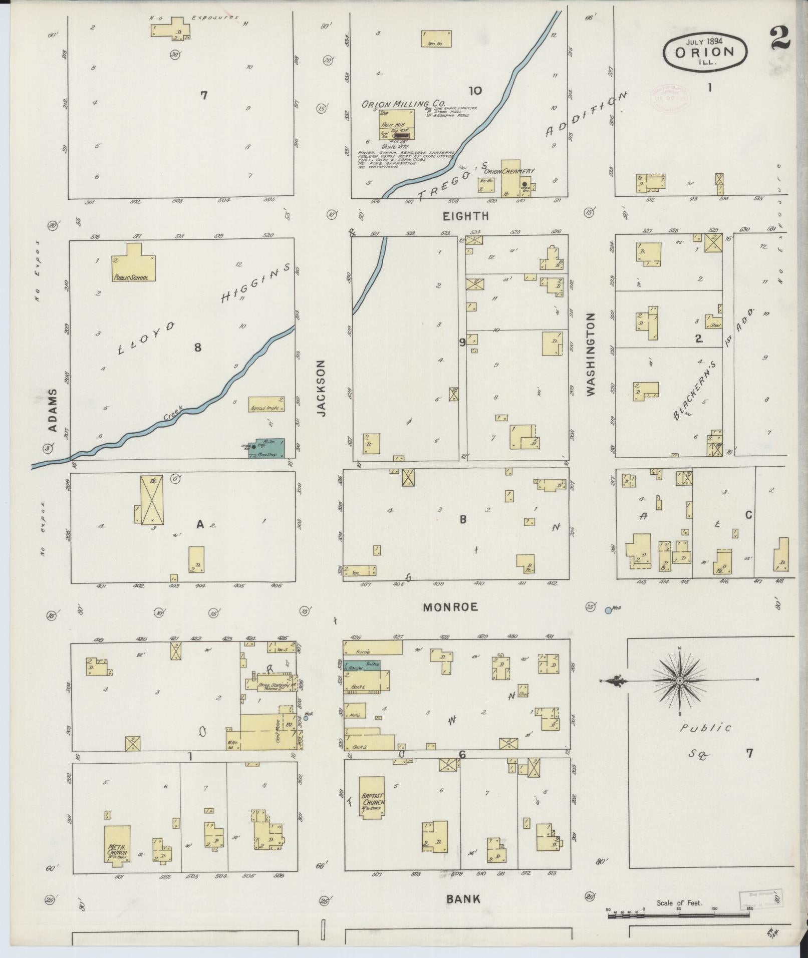 Sanborn Fire Insurance Map from Orion, Henry County, Illinois (1894), Sheet #0002 - Historic Sanborn Fire Insurance Map Print, vintage old map wall art, antique decor, genealogy gift, Illinois Illinois map