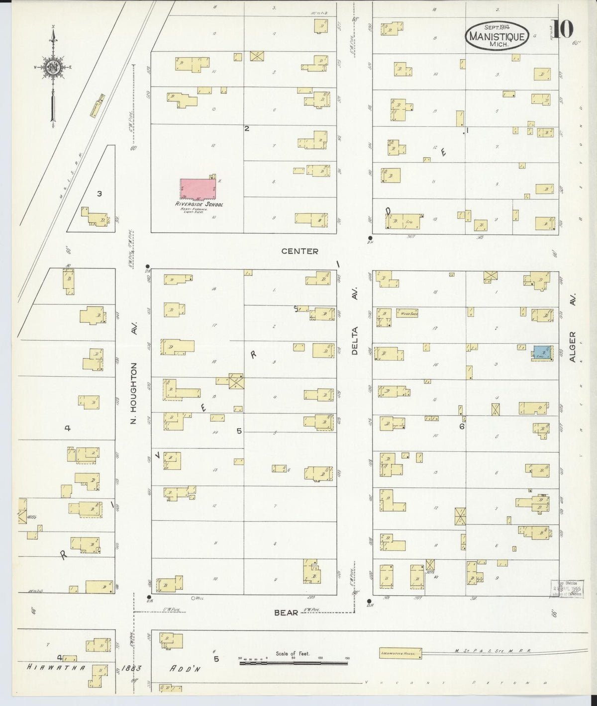 Sanborn Fire Insurance Map from Manistique, Schoolcraft County, Michigan (1914), Sheet #0010 - Historic Sanborn Fire Insurance Map Print, vintage old map wall art, antique decor, genealogy gift, Michigan Michigan map