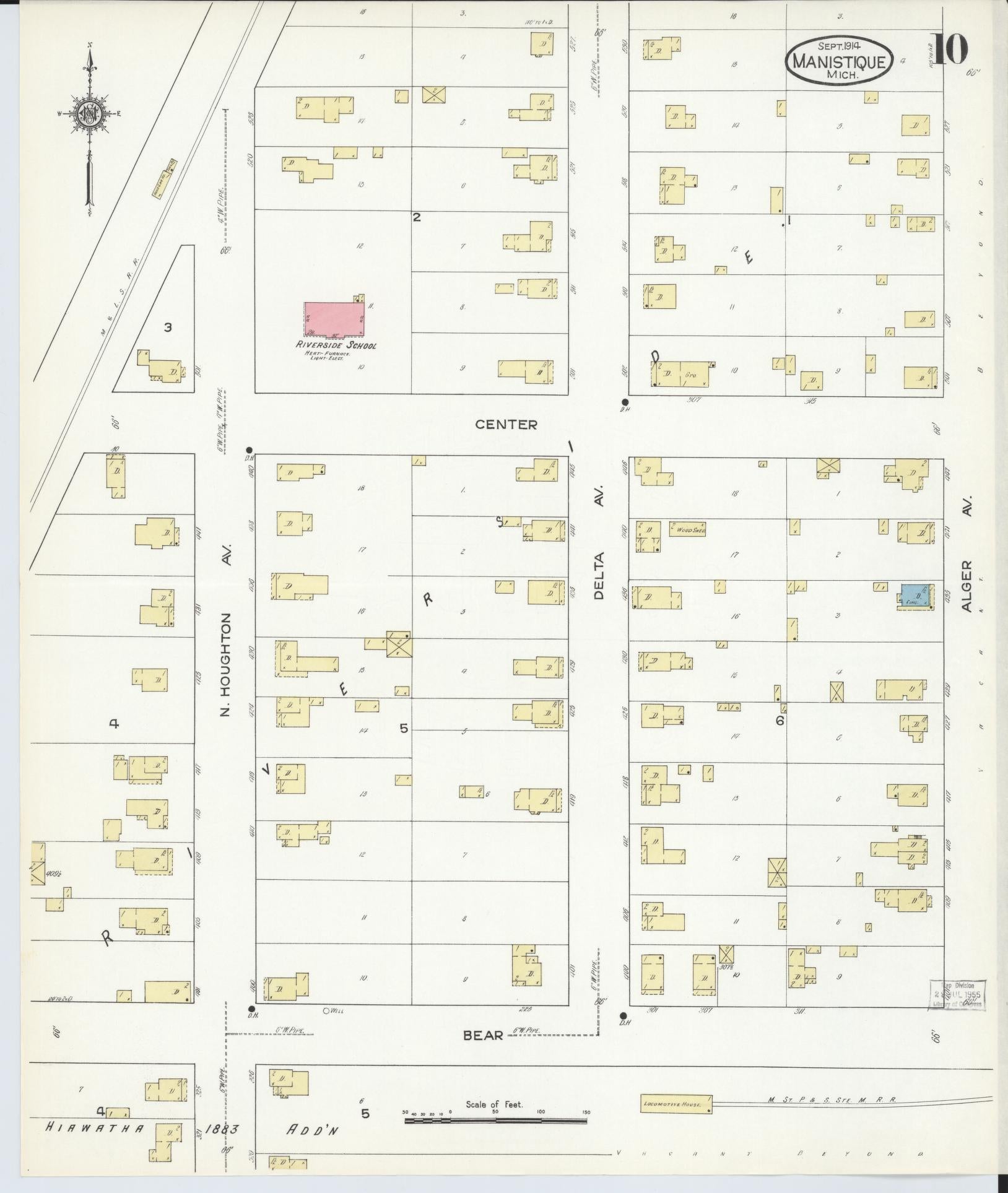 Sanborn Fire Insurance Map from Manistique, Schoolcraft County, Michigan (1914), Sheet #0010 - Historic Sanborn Fire Insurance Map Print, vintage old map wall art, antique decor, genealogy gift, Michigan Michigan map
