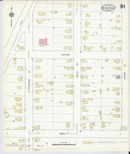 Sanborn Fire Insurance Map from Manistique, Schoolcraft County, Michigan (1914), Sheet #0010 - Historic Sanborn Fire Insurance Map Print, vintage old map wall art, antique decor, genealogy gift, Michigan Michigan map