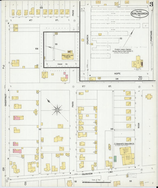 Sanborn Fire Insurance Map from Bowling Green, Warren County, Kentucky (1901), Sheet #0003 - Historic Sanborn Fire Insurance Map Print, vintage old map wall art, antique decor, genealogy gift, Kentucky Kentucky map