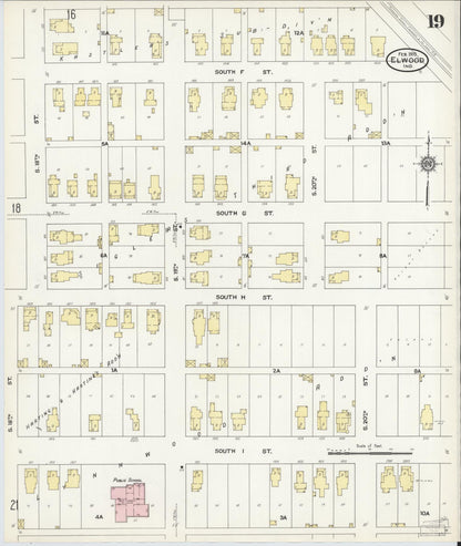 Sanborn Fire Insurance Map from Elwood, Madison County, Indiana (1910), Sheet #0019 - Complete Map Set gallery image, historic Sanborn map, vintage wall art, Indiana Indiana
