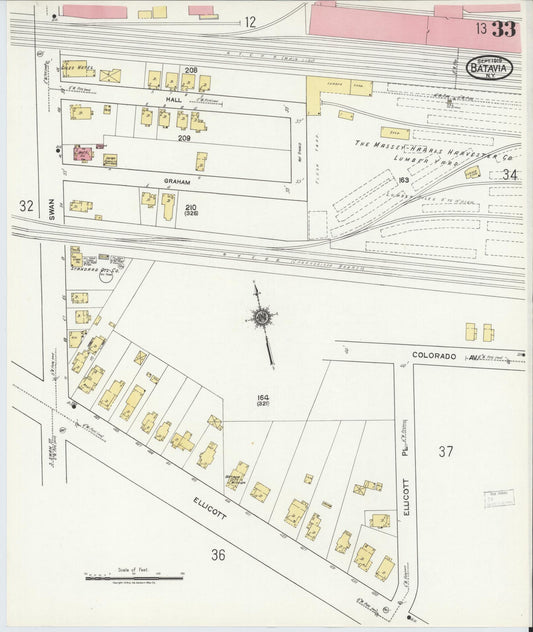 Sanborn Fire Insurance Map from Batavia, Genesee County, New York (1919), Sheet #0033 - Historic Sanborn Fire Insurance Map Print, vintage old map wall art, antique decor, genealogy gift, New York New York map