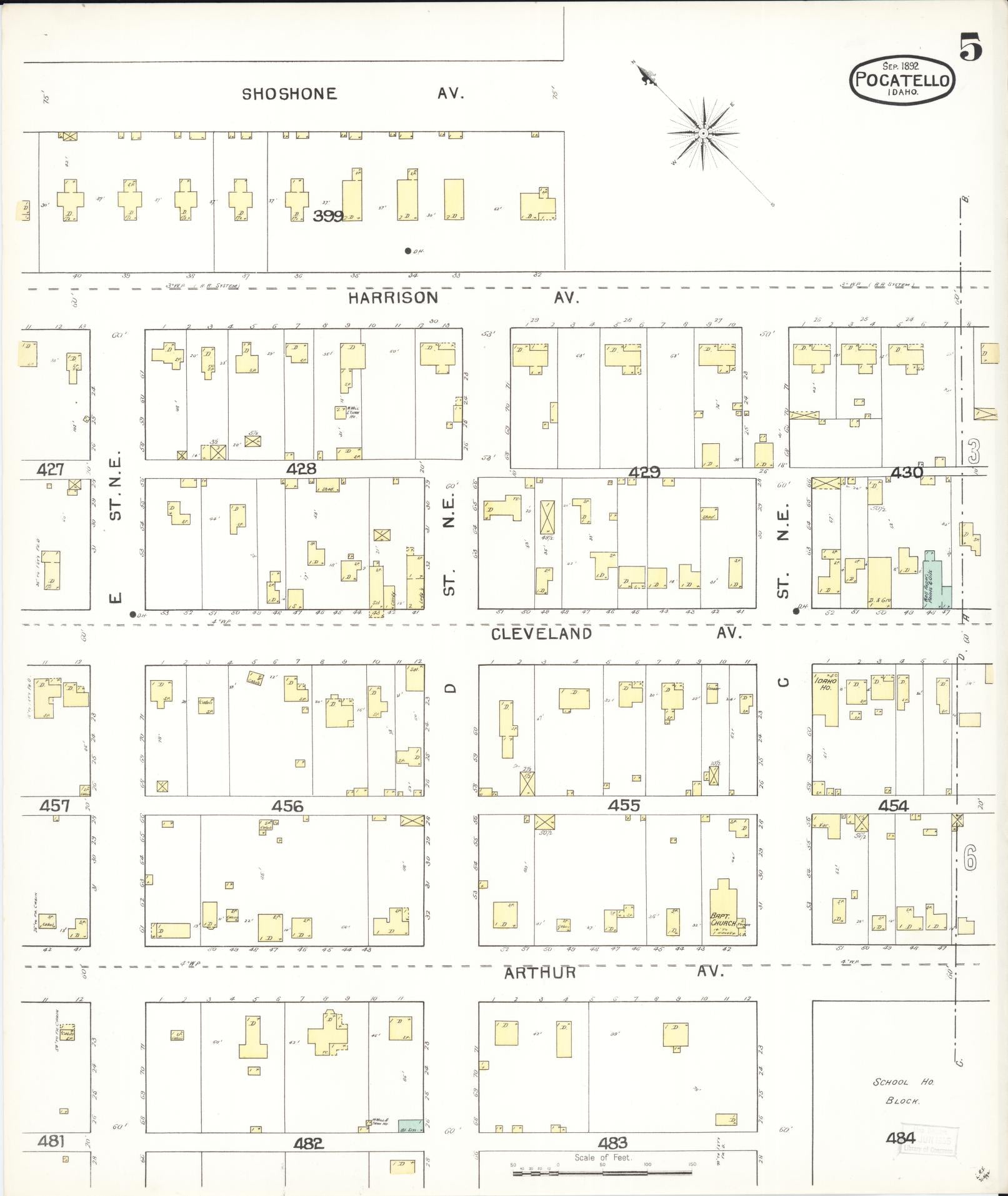 Sanborn Fire Insurance Map from Pocatello, Bannock County, Idaho (1892), Sheet #0005 - Historic Sanborn Fire Insurance Map Print, vintage old map wall art, antique decor, genealogy gift, Idaho Idaho map