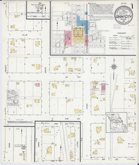 Sanborn Fire Insurance Map from Grant City, Worth County, Missouri (1916), Sheet #0001 - Historic Sanborn Fire Insurance Map Print, vintage old map wall art, antique decor, genealogy gift, Missouri Missouri map