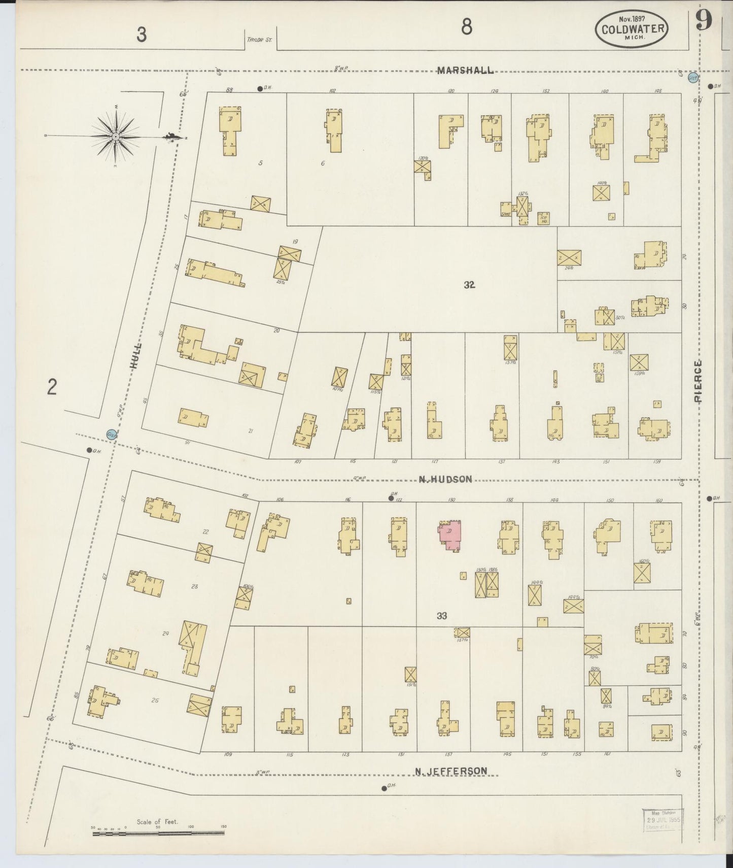 Sanborn Fire Insurance Map from Coldwater, Branch County, Michigan (1897), Sheet #0009 - Historic Sanborn Fire Insurance Map Print, vintage old map wall art, antique decor, genealogy gift, Michigan Michigan map
