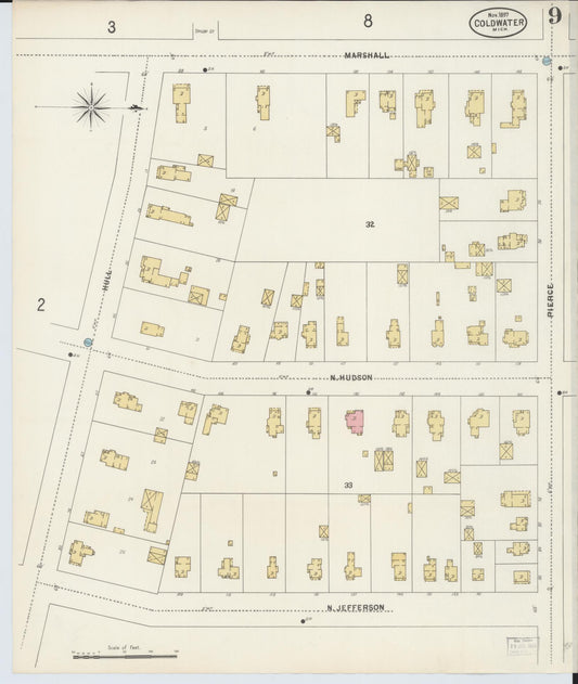 Sanborn Fire Insurance Map from Coldwater, Branch County, Michigan (1897), Sheet #0009 - Historic Sanborn Fire Insurance Map Print, vintage old map wall art, antique decor, genealogy gift, Michigan Michigan map